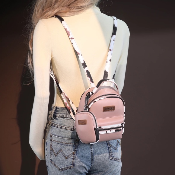 Wrangler Cow Print Trimmed Mini Backpack With Coin Pouch - Pink - Picture 5 of 5